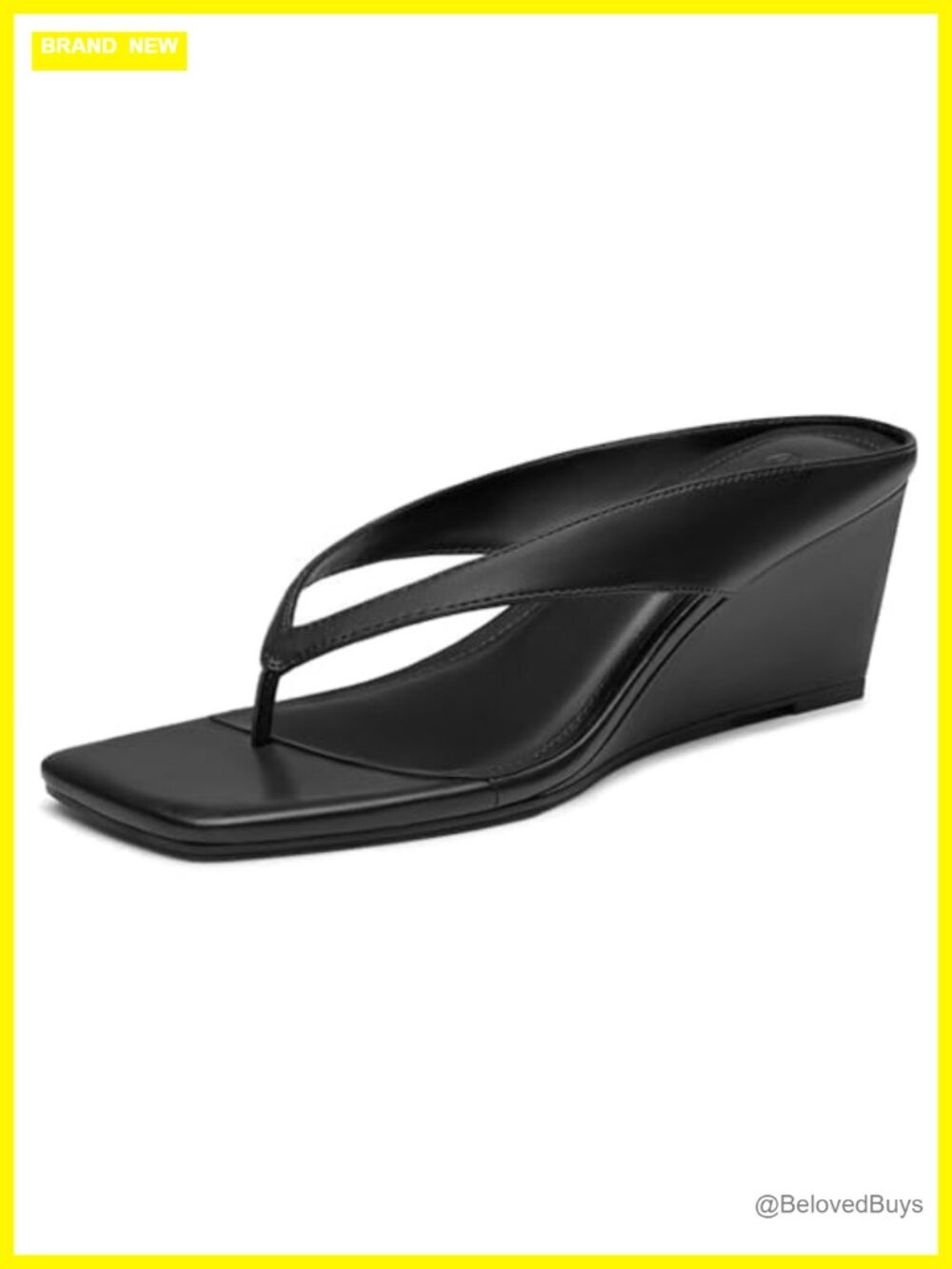Wedge Sandals Square Toe Thong Heeled Summer Beach Flip Flops Faux Leather